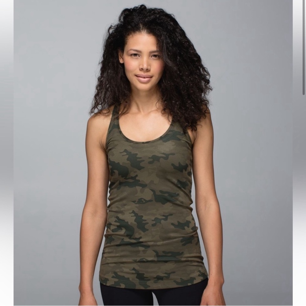 Lululemon cool racetrack tank green camo size 8